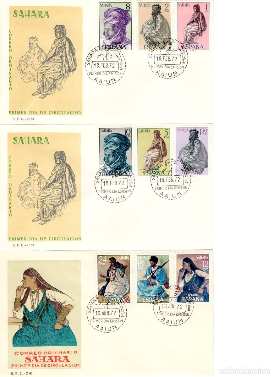 Stamps: SC230 Tres Sobre del primer d&iacute;a no circulado SAHARA a&ntilde;o 1972 v.c. 10.50 &euro;