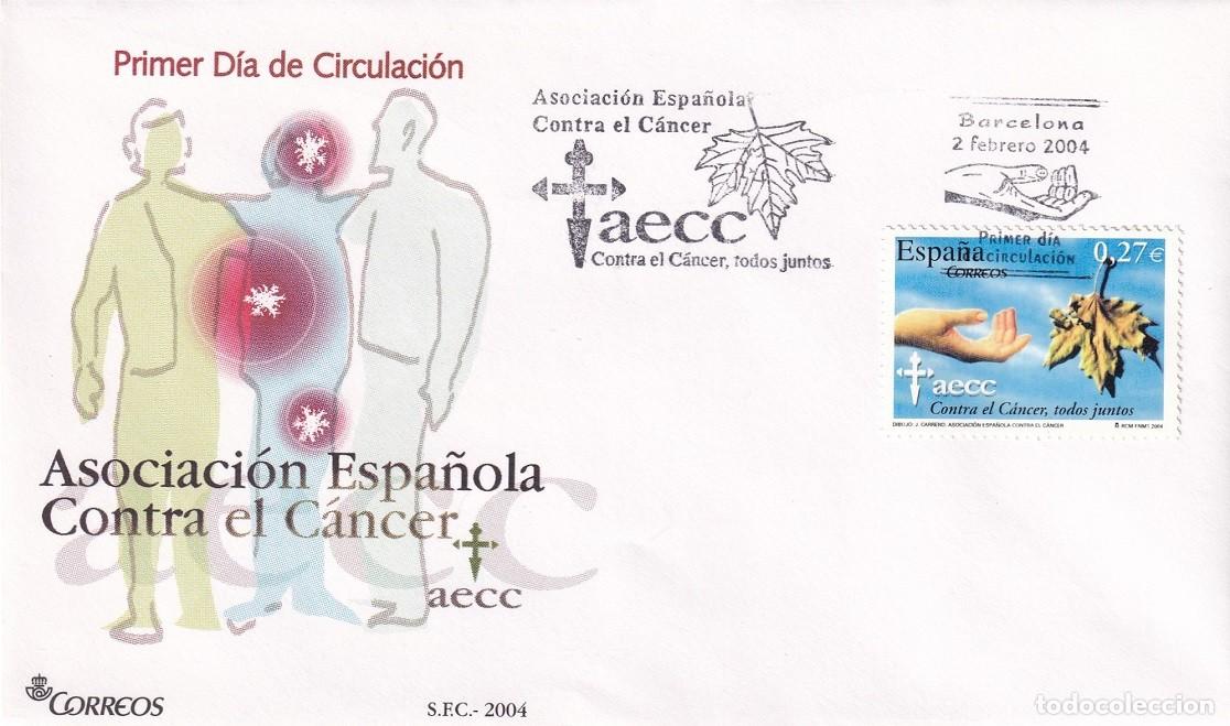 Sellos: SPD Barcelona 2004 - Asociaci&oacute;n Espa&ntilde;ola contra el c&aacute;ncer aecc - Primer d&iacute;a de circulaci&oacute;n - FDC