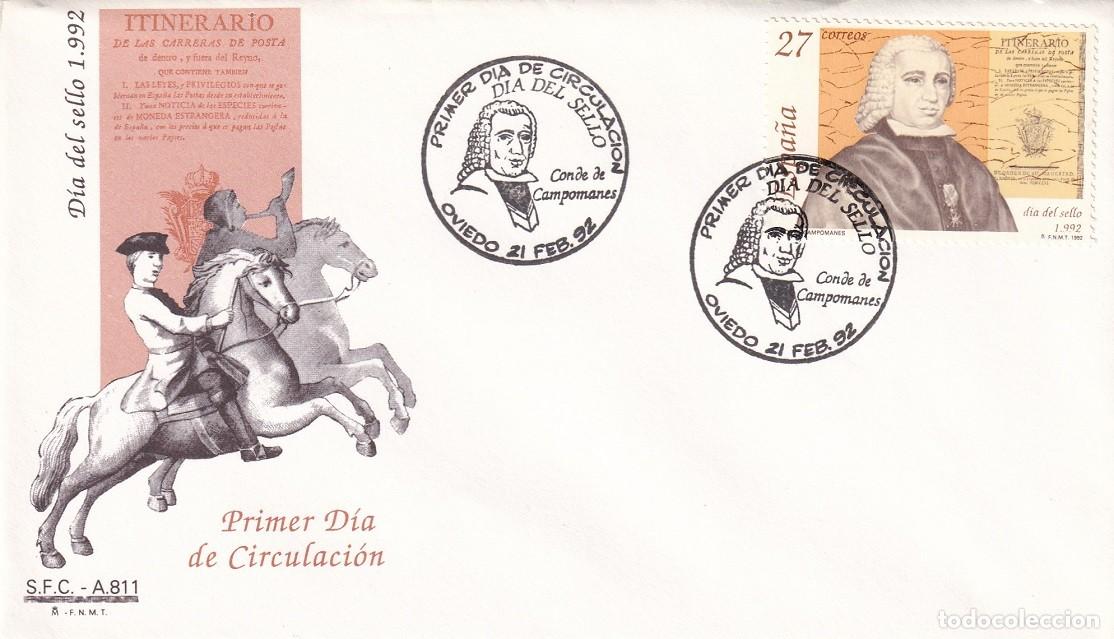 Sellos: SPD Oviedo 1992 - D&iacute;a del sello - Conde de Campomanes - Primer d&iacute;a de circulaci&oacute;n - FDC