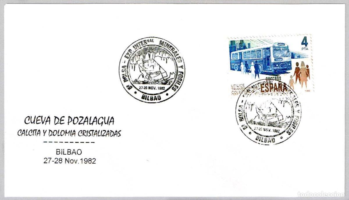 Sellos: Matasellos EXP. MINERALES Y FOSILES. CALCITA Y DOLOMITA. Bilbao, Vizcaya, 1982
