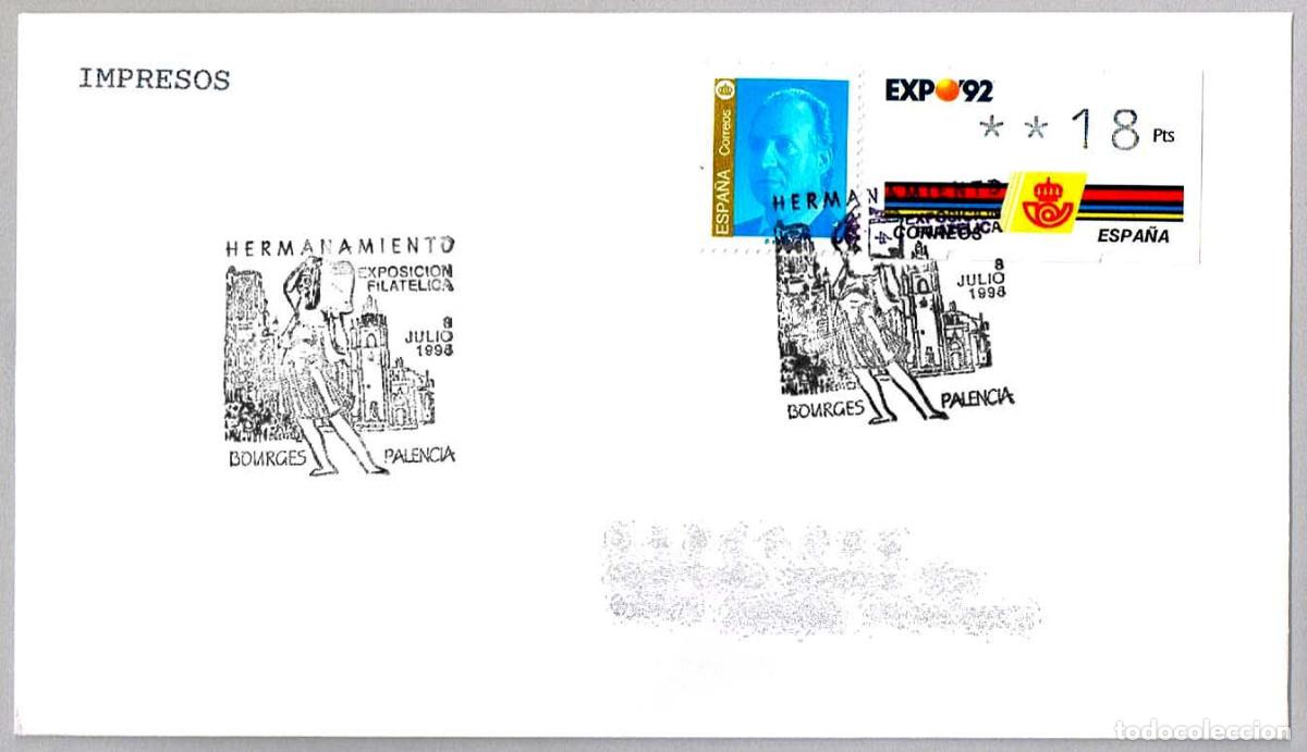 Sellos: Matasellos EXP.FIL. HERMANAMIENTO PALENCIA Y BOURGES. Palencia 1998