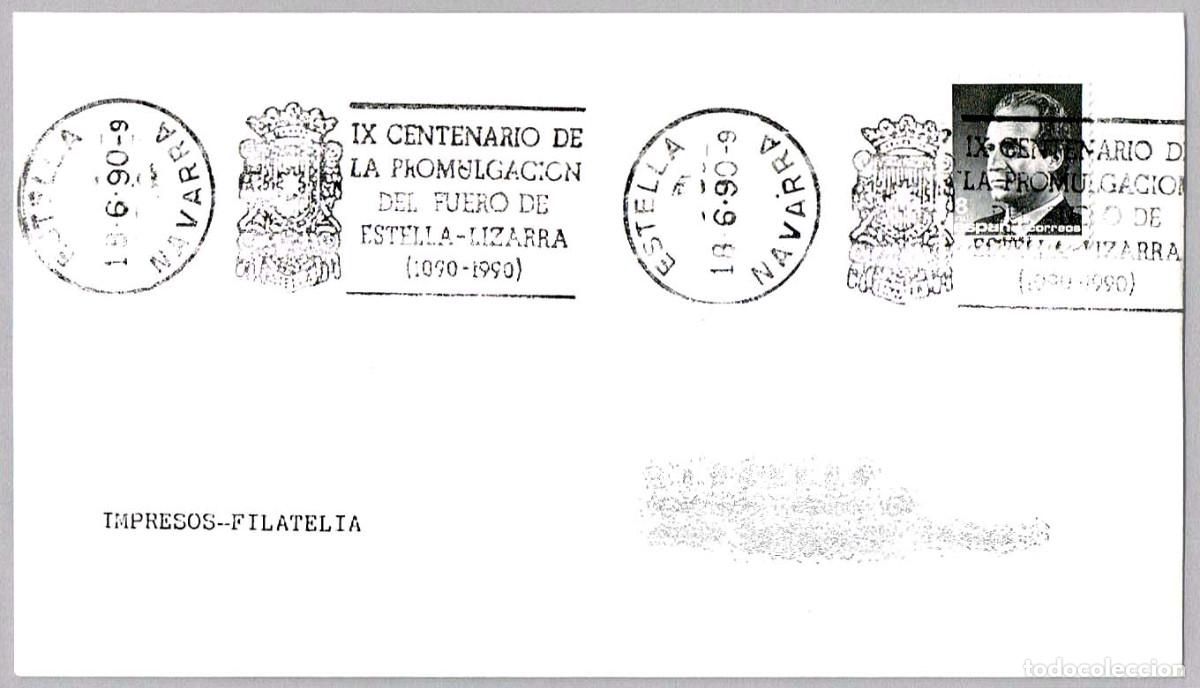 Sellos: Matasellos rodillo IX CENT. PROMULGACION FUERO DE ESTELLA-LIZARRA. Estella, Navarra, 1990