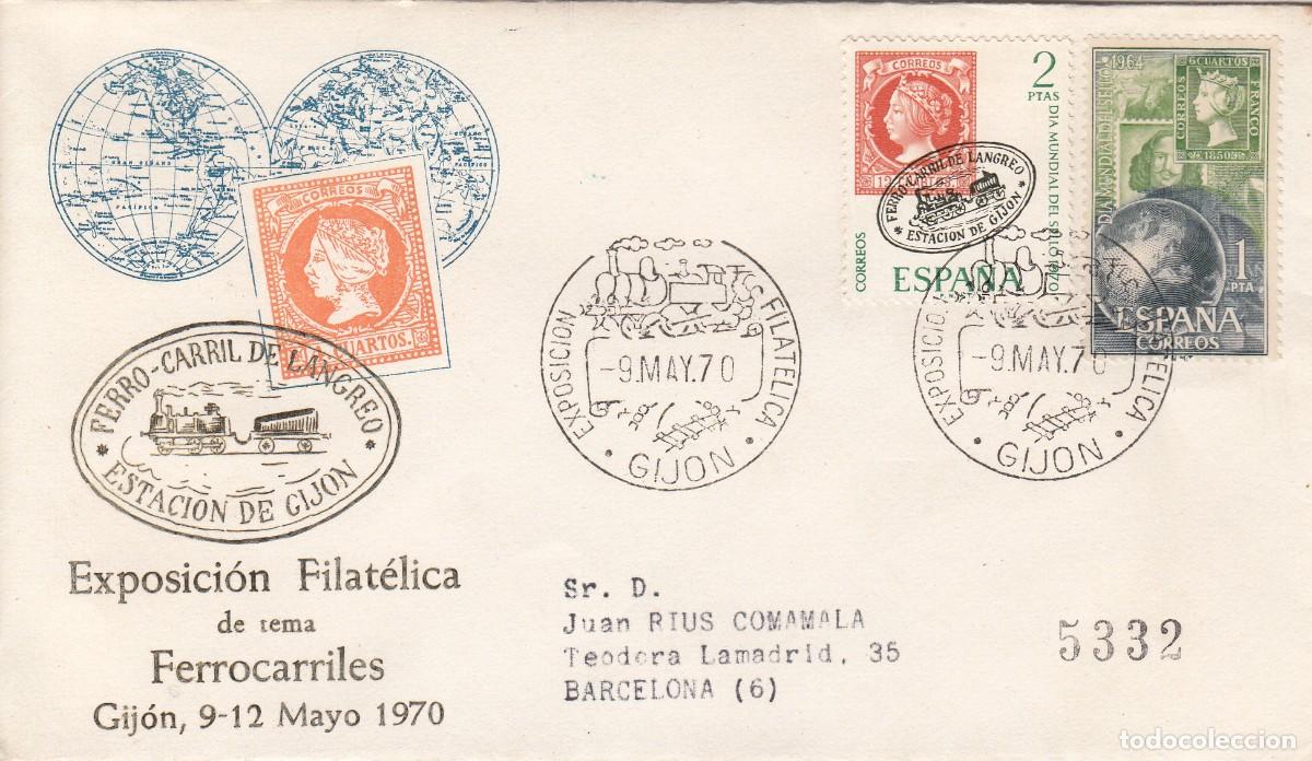 Sellos: TEM. TRENES - FERROCARRIL - EXPOSICI&Oacute;N FILAT&Eacute;LICA - GIJ&Oacute;N - 1970