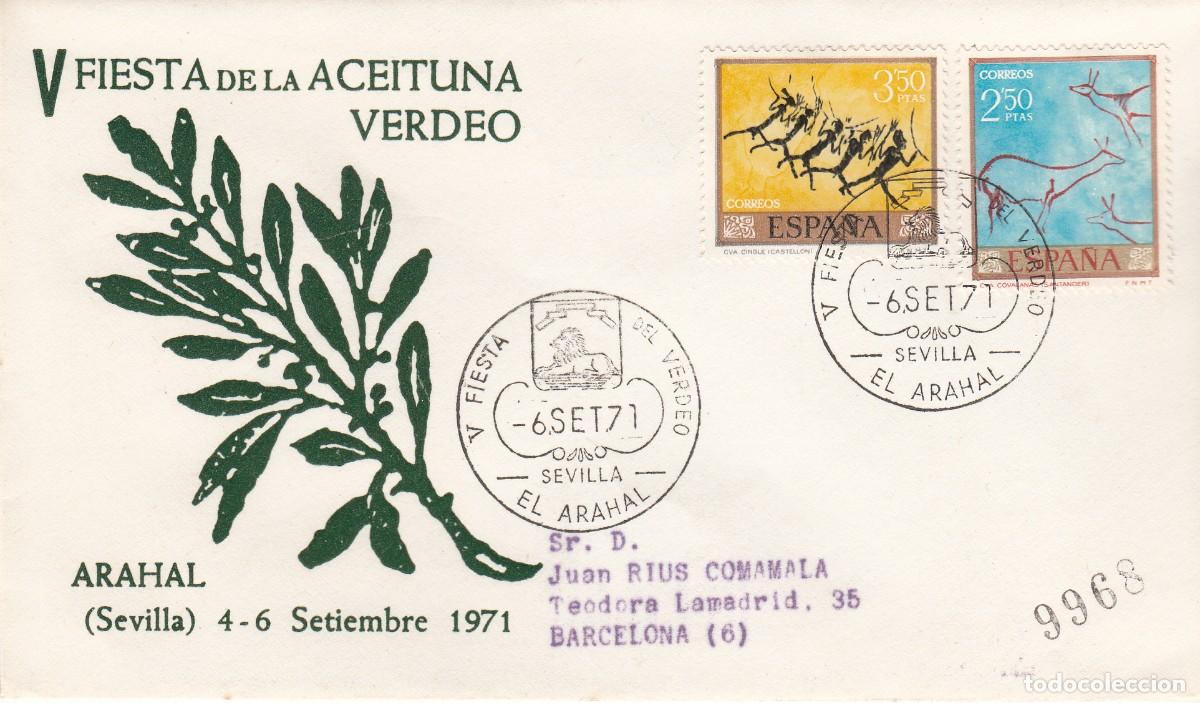 Sellos: TEM. ACEITE - OLIVO MATASELLOS V FIESTA DE LA ACEITUNA VERDEO - ARAHAL (SEVILLA) . 1971