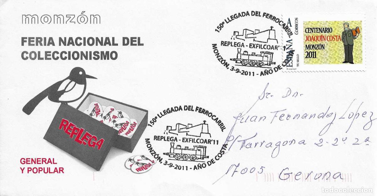 Sellos: RARO TU SELLO JOAQUIN COSTA CENTENARIO EN SOBRE MATASELLOS REPLEGA A&Ntilde;O DE COSTA, MONZON 2011 (HUESCA