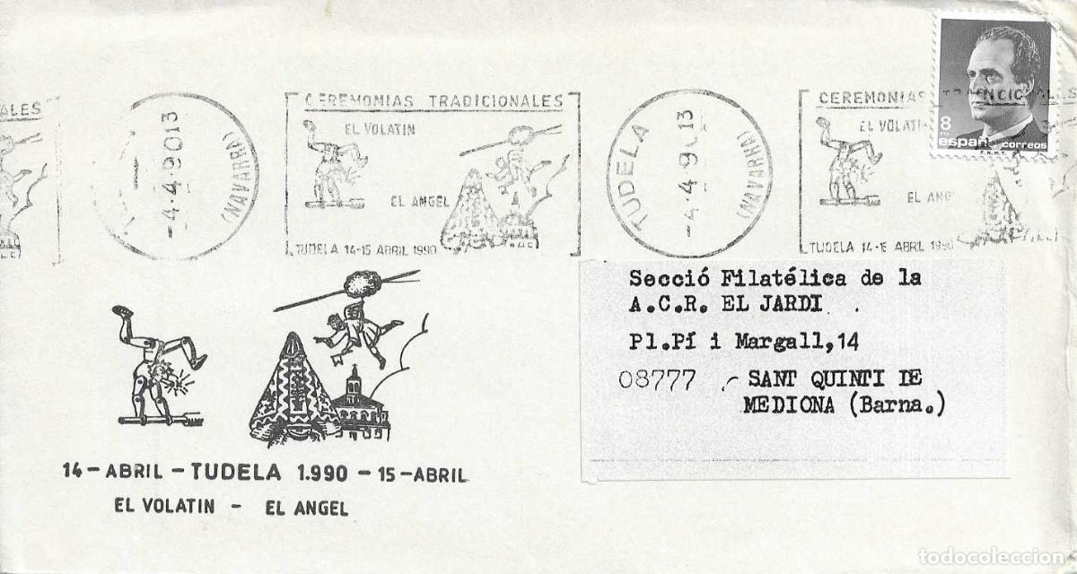 Sellos: EL VOLATIN Y EL ANGEL CEREMONIAS TRADICIONALES, TUDELA (NAVARRA) 1990. MATASELLOS RODILLO RARO SOBRE