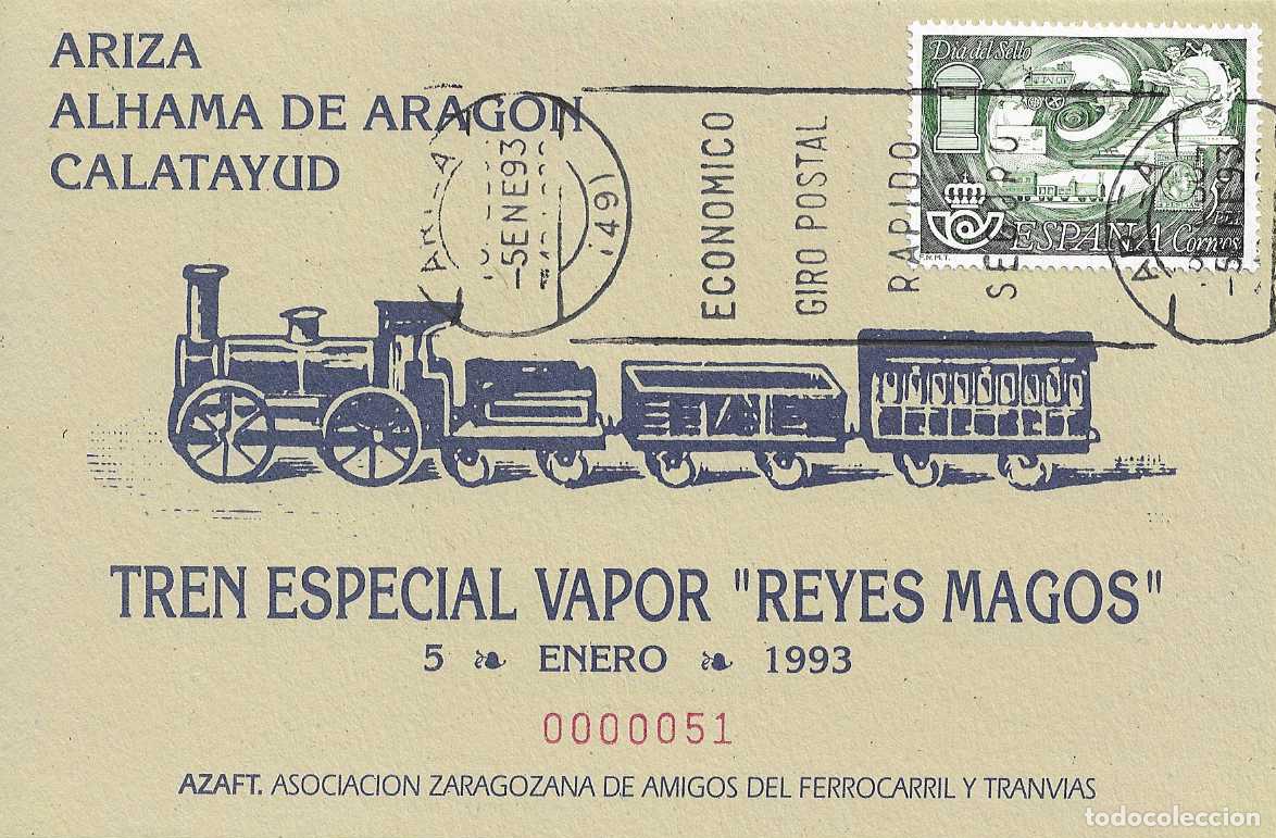 Sellos: RARO TRENES TREN VAPOR REYES MAGOS ARIZA ALHAMA ARAGON CALATAYUD, ARIZA (ZARAGOZA) 5 ENERO 1993 VER