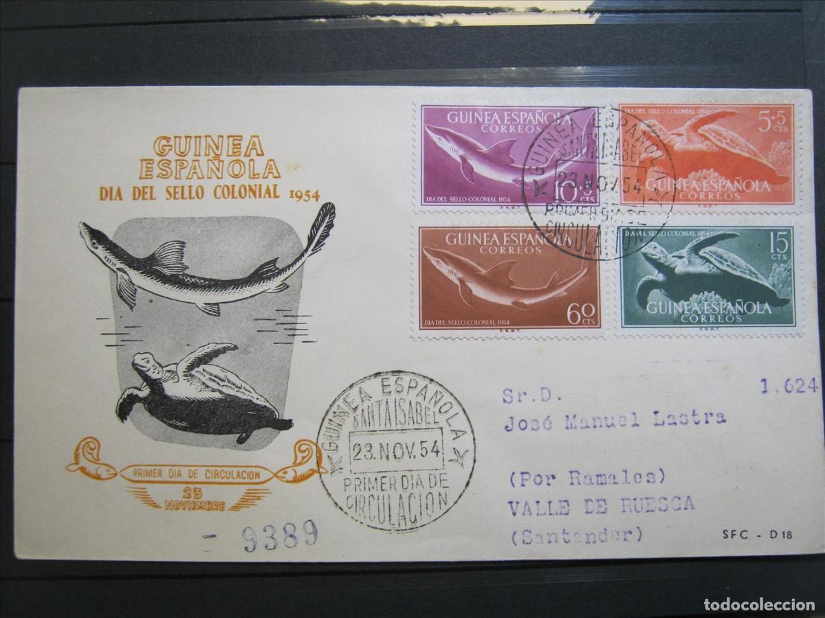 Selos: GUINEA D&Iacute;A DEL SELLO 1954 SPD FDC EDIFIL 338/341 EXCELENTE.