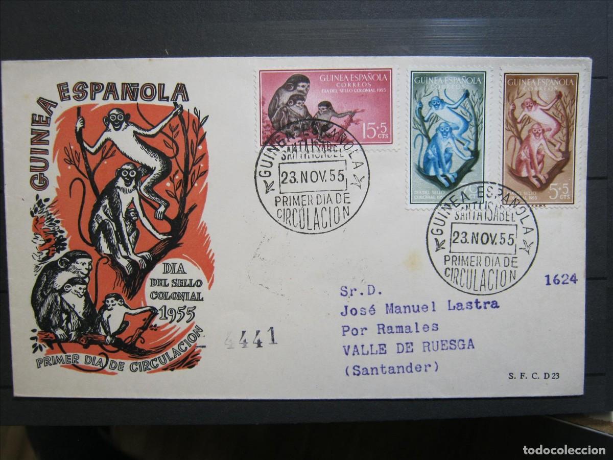 Stamps: GUINEA D&Iacute;A DEL SELLO 1955 SPD FDC EDIFIL 355/357 EXCELENTE.