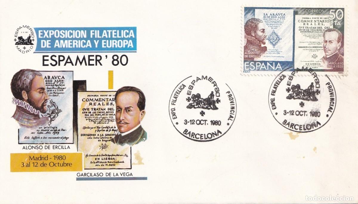 Sellos: Sobre Barcelona 1980 - Exposici&oacute;n Filat&eacute;lica de Am&eacute;rica y Europa Espamer 80 - Exposici&oacute;n provincial