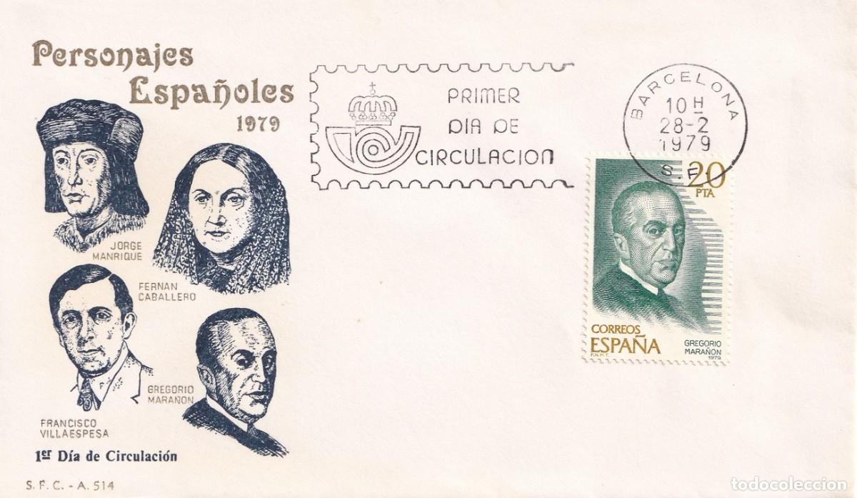 Sellos: SPD Barcelona 1979 - Personajes espa&ntilde;oles - Gregorio Mara&ntilde;&oacute;n - Jorge Manrique - Fern&aacute;n Caballero