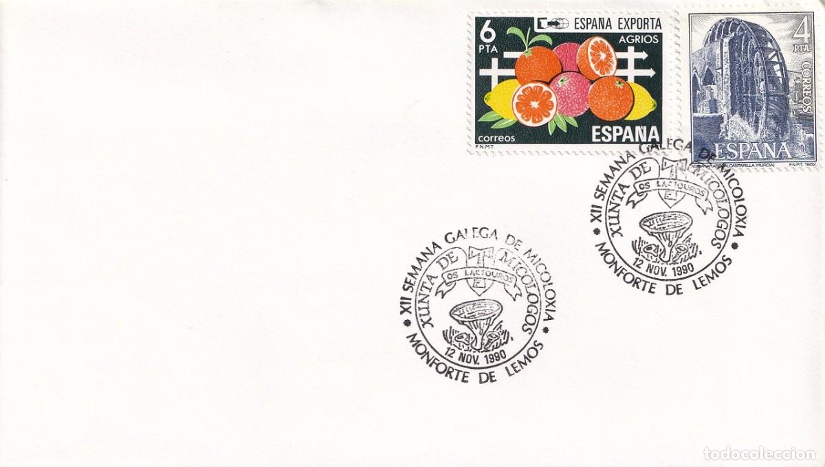 Sellos: Sobre Monforte de Lemos 1990 - Setas - XII Semana Galega de Micolocia - Xunta de micologos