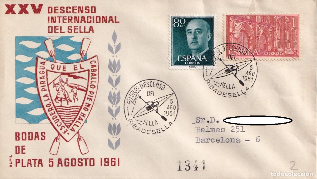 Sellos: Sobre Ribadesella 1961 en Alfil - XXV Descenso Internacional del Sella - Bodas de Plata
