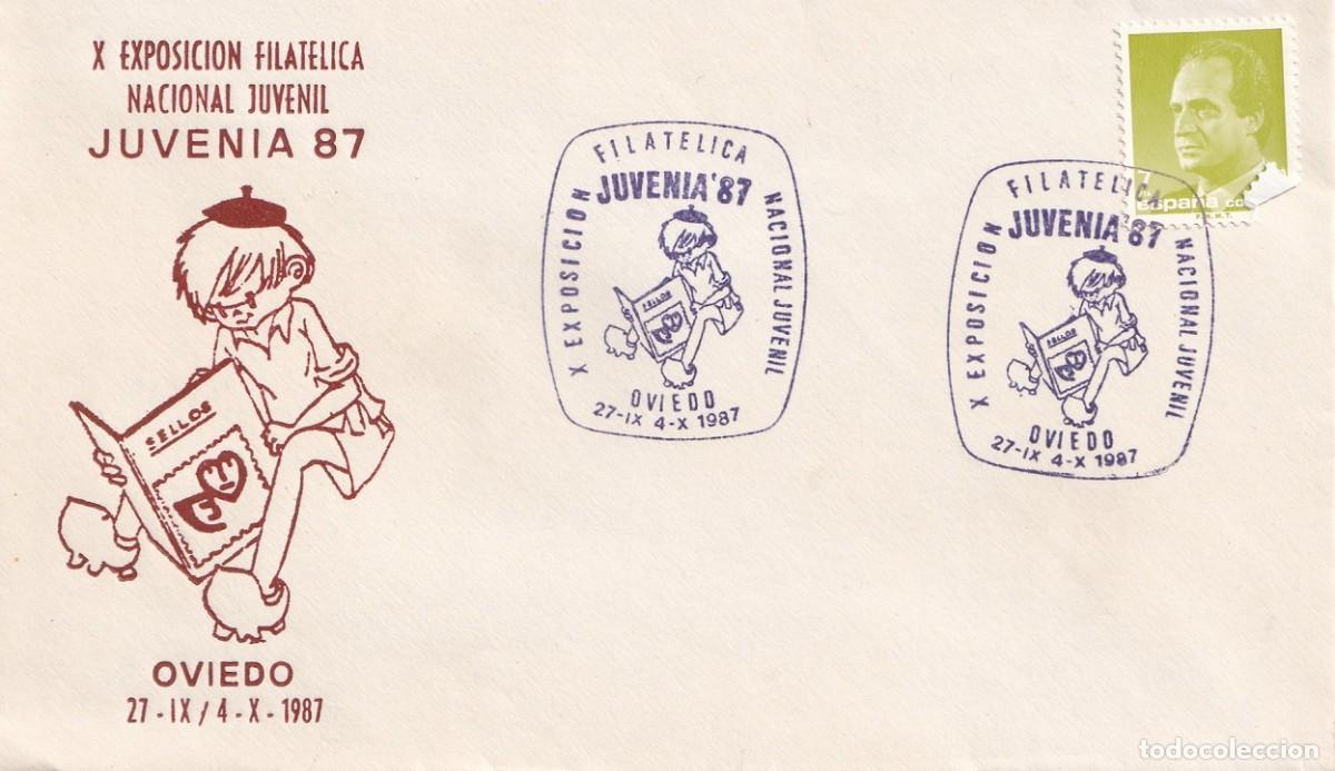 Sellos: Sobre Oviedo 1987 - X Exposici&oacute;n Filat&eacute;lica Nacional Juvenil Juvenia 87 - Matasellos especiales
