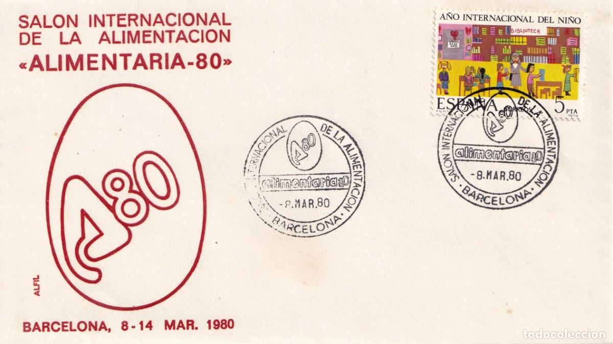 Sellos: Sobre en Alfil Barcelona 1980 - Sal&oacute;n Internacional de la Alimentaci&oacute;n Alimentaria 80 - Matasellos