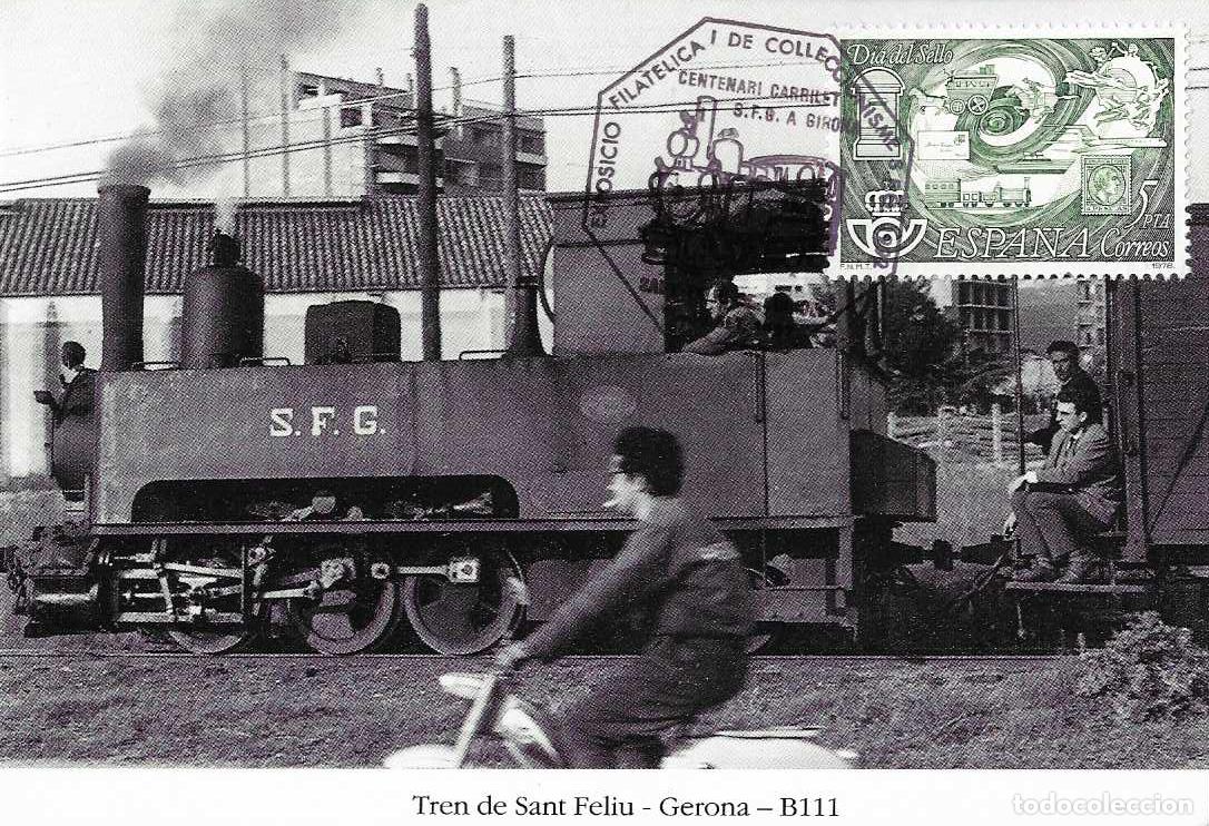 Sellos: TRENES CENTENARIO CARRILET A GIRONA, SANT FELIU GUIXOLS 1992 MATASELLO FERROCARRIL TARJETA MOD 1 VER