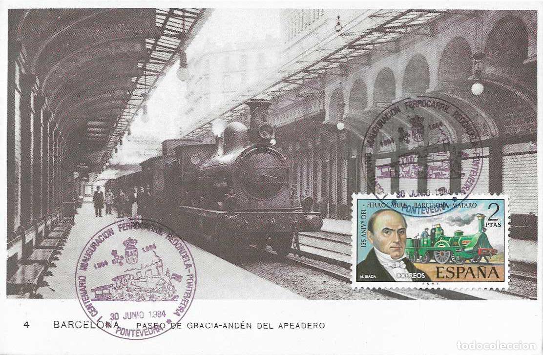 Sellos: TRENES CENTENARIO INAUGURACION FERROCARRIL REDONDELA-PONTEVEDRA 1984 MATASELLOS TARJETA APEADERO VER