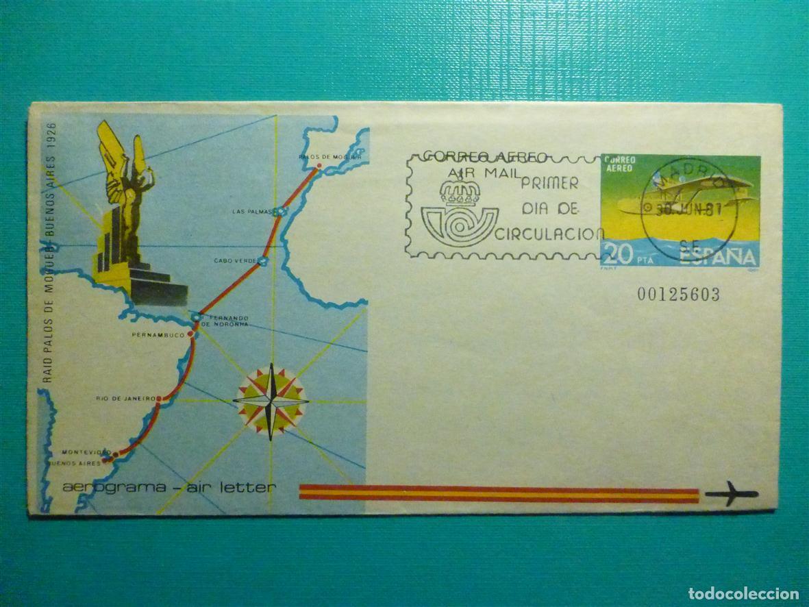 Briefmarken: AEROGRAMA - EDIFIL 201 - A&Ntilde;O 1981 PRIMER DIA DE CIRCULACI&Oacute;N - RAID PALOS DE MOGUER-BUENOS AIRES 1926