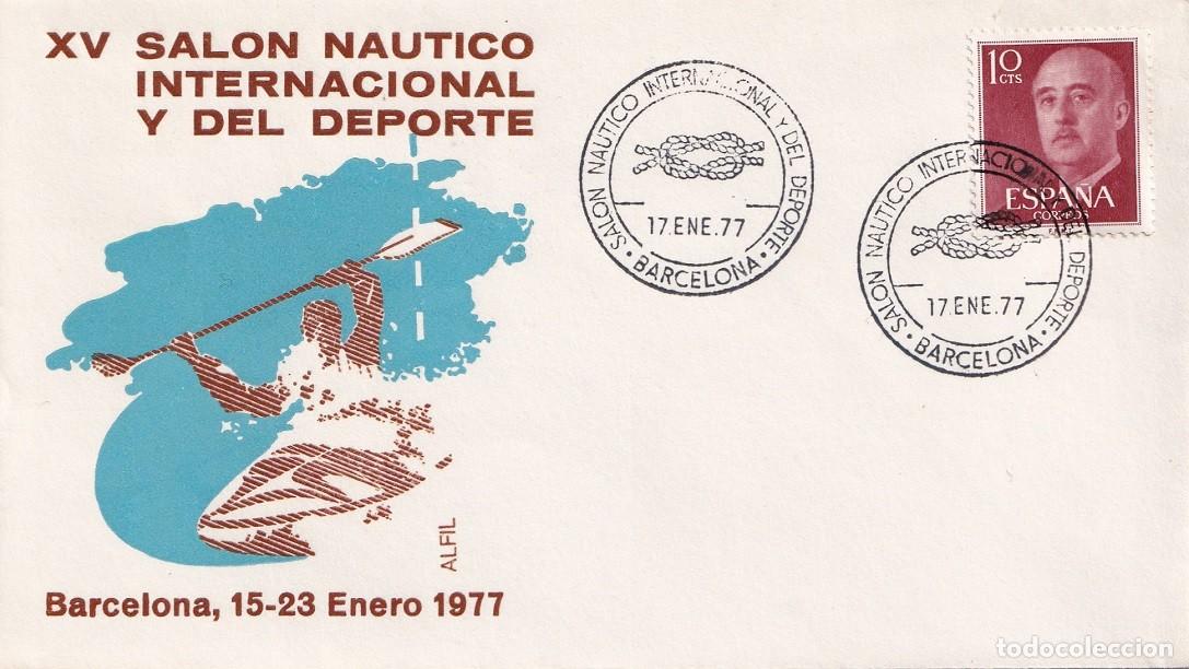 Sellos: Sobre en Alfil Barcelona 1977 - XV Sal&oacute;n n&aacute;utico internacional y del Deporte - Matasellos especiales