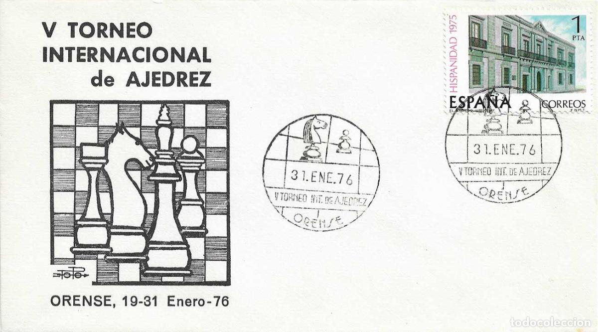 Sellos: AJEDREZ V TORNEO INTERNACIONAL, ORENSE 1976. MATASELLOS EN SOBRE DE TOPO BONITO Y RARO ASI