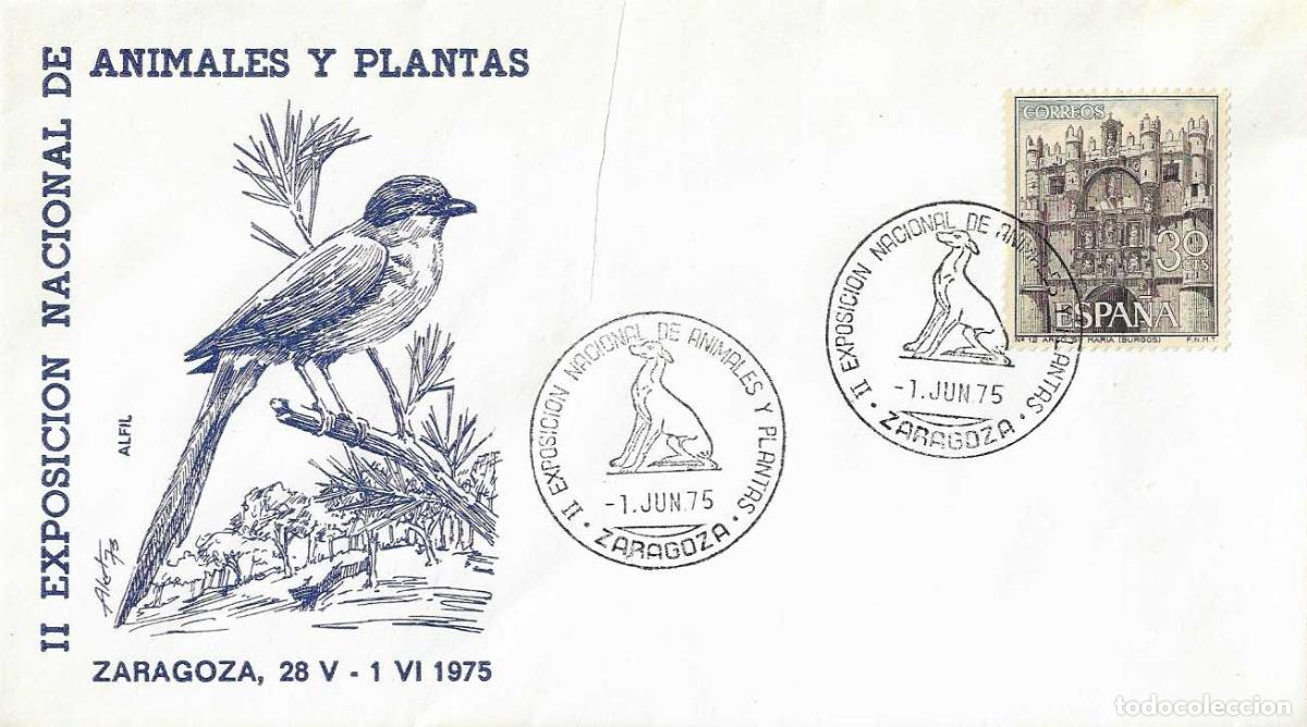 Sellos: PERROS TEMATICA CANINA ANIMALES Y PLANTAS II EXPOSICION, ZARAGOZA 1 JUNIO 1975 RARO MATASELLOS SOBRE