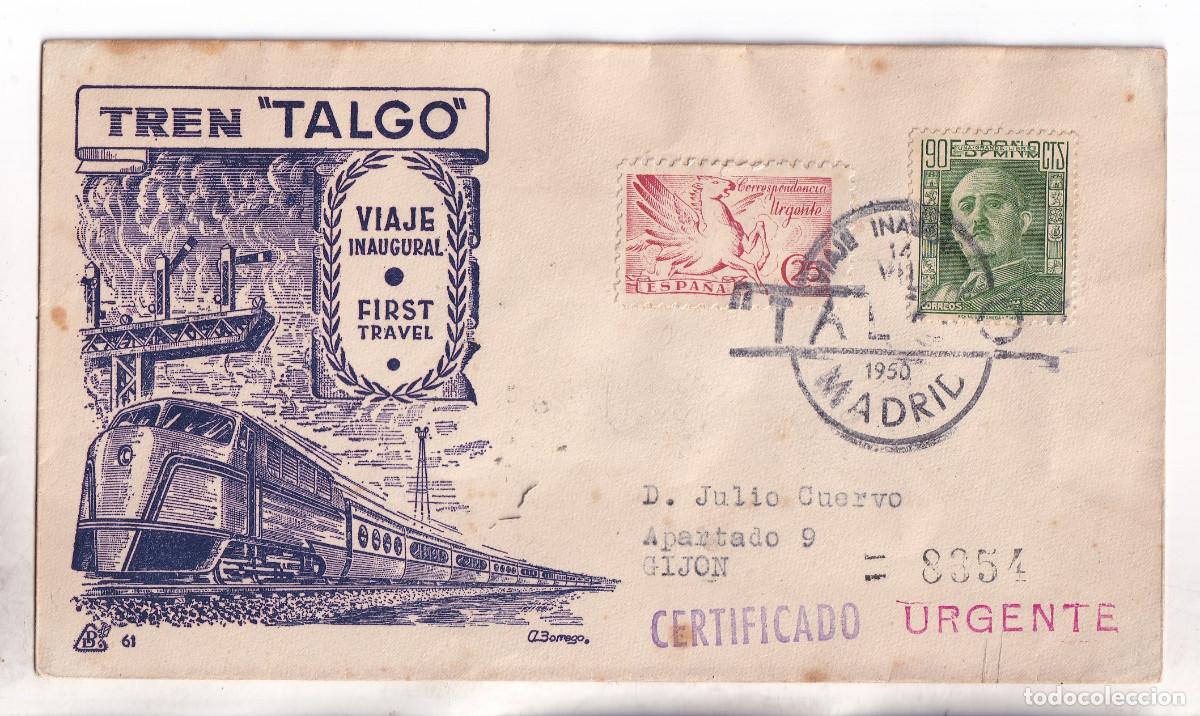 Sellos: SOBRE TAMASELLOS ESPECIAL VIAJE INAUGURAL TALGO MADRID A GI&Oacute;N. ASTURIAS. URGENTE. LISTA