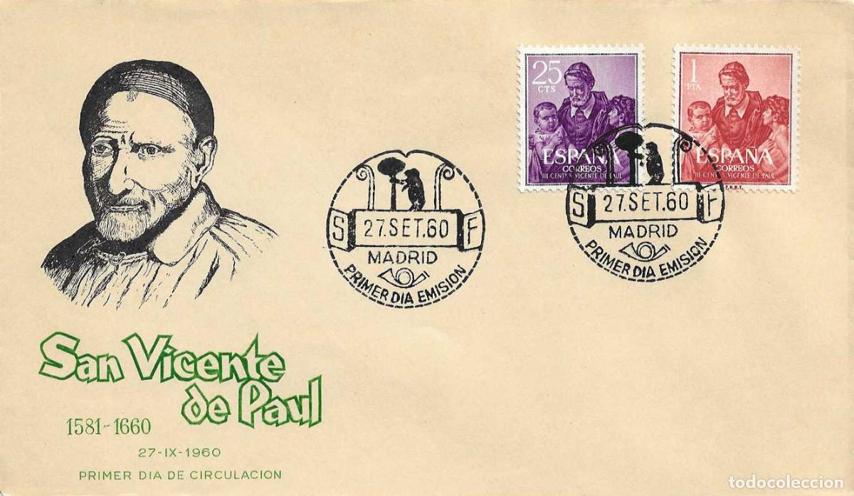 Sellos: SAN VICENTE DE PAUL III CENTENARIO 1960 (EDIFIL 1296/97) EN SPD SIN CIRCULAR DE ARRONIZ RARO ASI XZX
