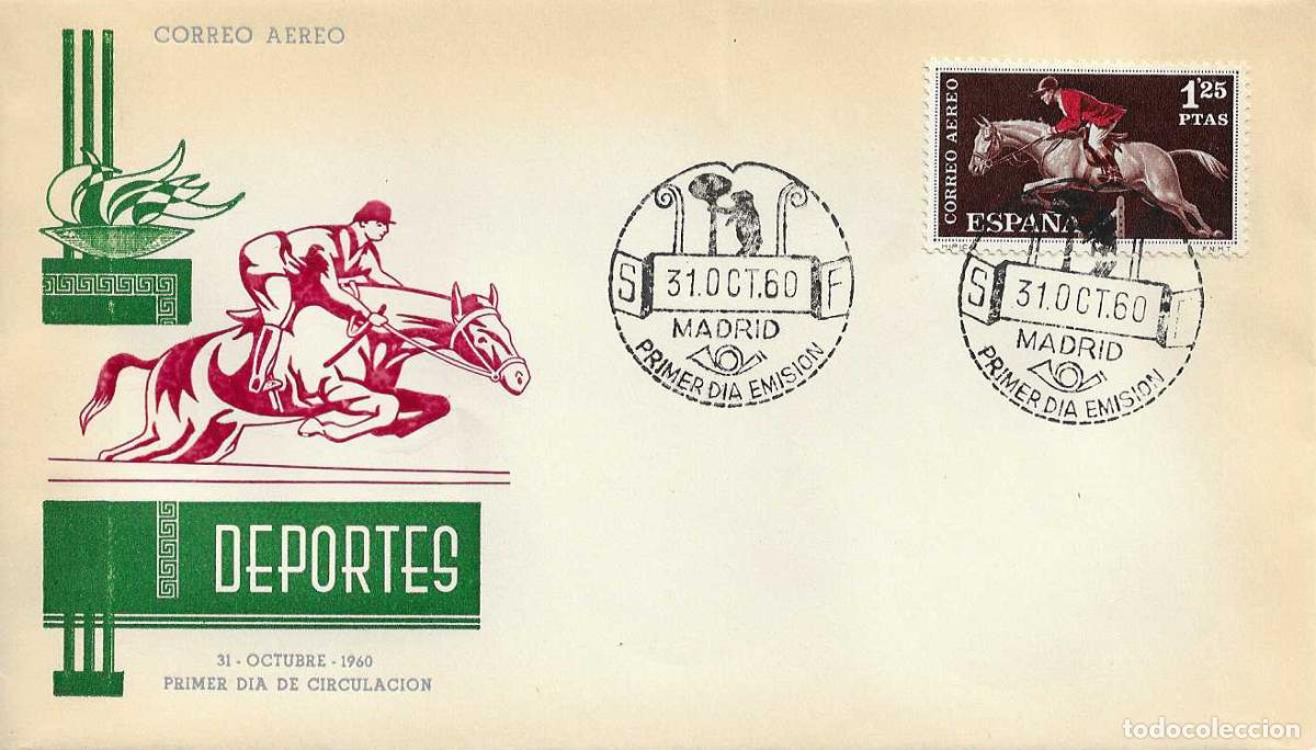 Sellos: CABALLOS HIPICA DEPORTES 1960 (EDIFIL 1316) EN SOBRE PRIMER DIA DE ARRONIZ RARO ASI XZX