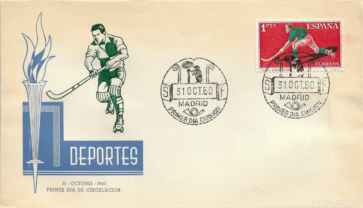 Sellos: HOCKEY PATINES DEPORTES 1960 (EDIFIL 1310) EN SOBRE PRIMER DIA DE ARRONIZ RARO ASI XZX