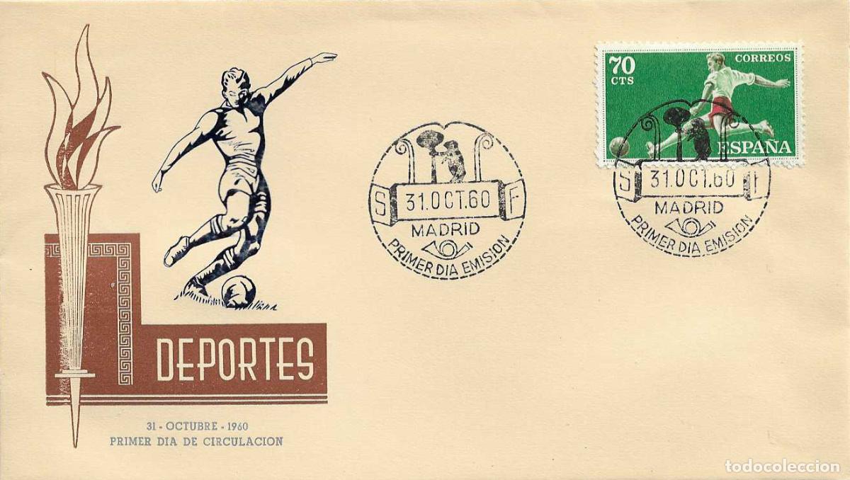 Sellos: DEPORTES FUTBOL DEPORTES 1960 (EDIFIL 1308) EN SOBRE PRIMER DIA DE ARRONIZ RARO ASI XZX