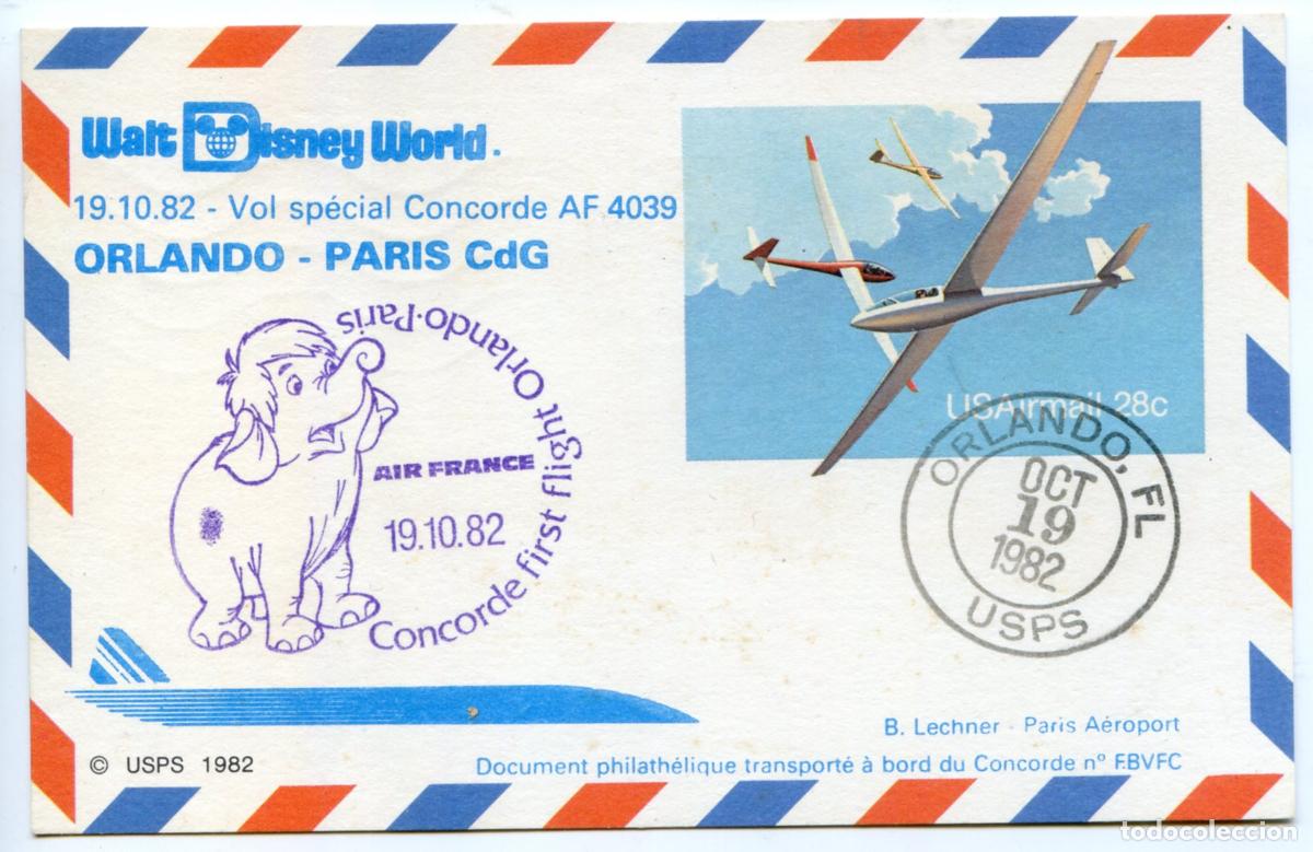 Sellos: Walt Disney World, vuelo especial Concorde AF 4039 Orlando-Paris CdG 19/10/82 matasellos especial