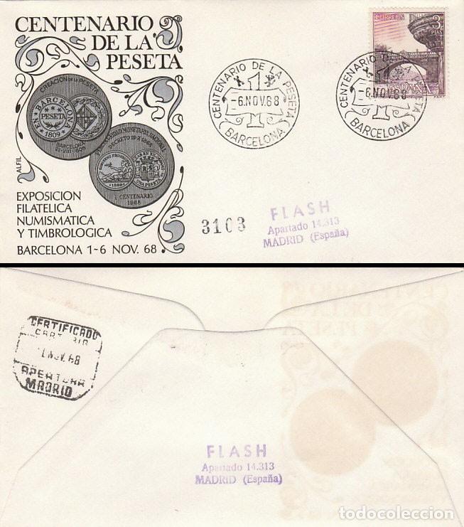 Sellos: A&Ntilde;O 1968, CENTENARIO DE LA PESETA, SOBRE DE ALFIL CIRCULADO