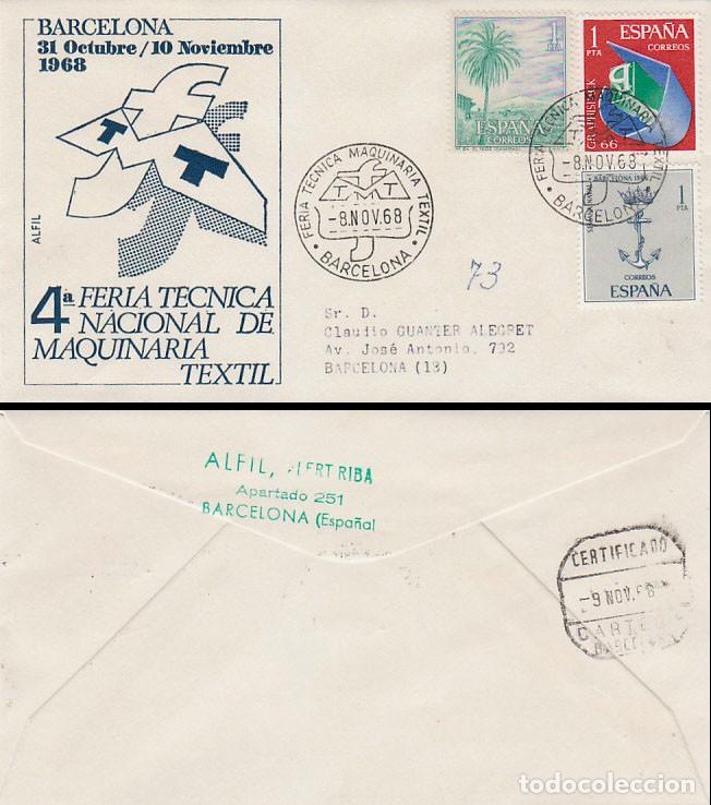 Sellos: A&ntilde;o 1968, FERIA TECNICA DE LA MAQUINARIA TEXTIL, SOBRE DE ALFIL CIRCULADO