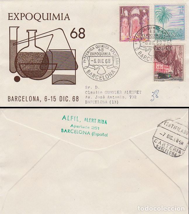 Sellos: A&Ntilde;O 1968, Expoquimia, feria de la t&eacute;cnica qu&iacute;mica aplicada, sobre de alfil circulado