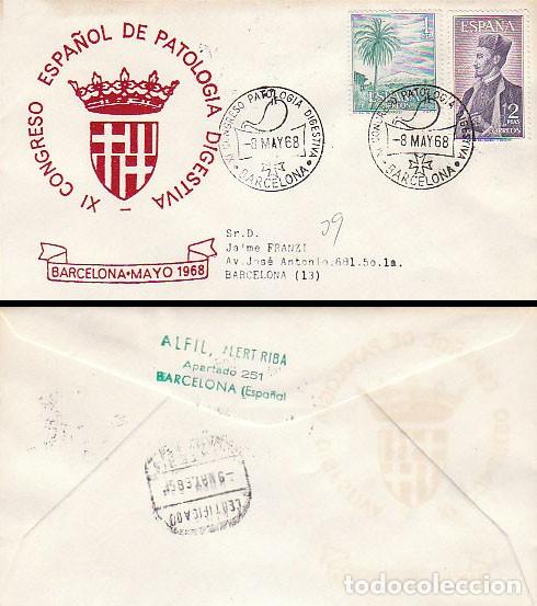 Sellos: A&Ntilde;O 1968, CONGRESO DE PATOLOGIA DIGESTIVA EN BARCELONA, SOBRE DE ALFIL CIRCULADO