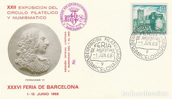 Sellos: A&Ntilde;O 1968, FERIA DE MUESTRAS DE BARCRELONA,SOBRE OFICIAL NUMERADO
