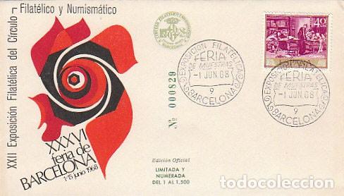 Sellos: A&Ntilde;O 1968, feria de muestras de Barcelona, SOBRE OFICIAL (EDITADO POR ALFIL) NUMERADO