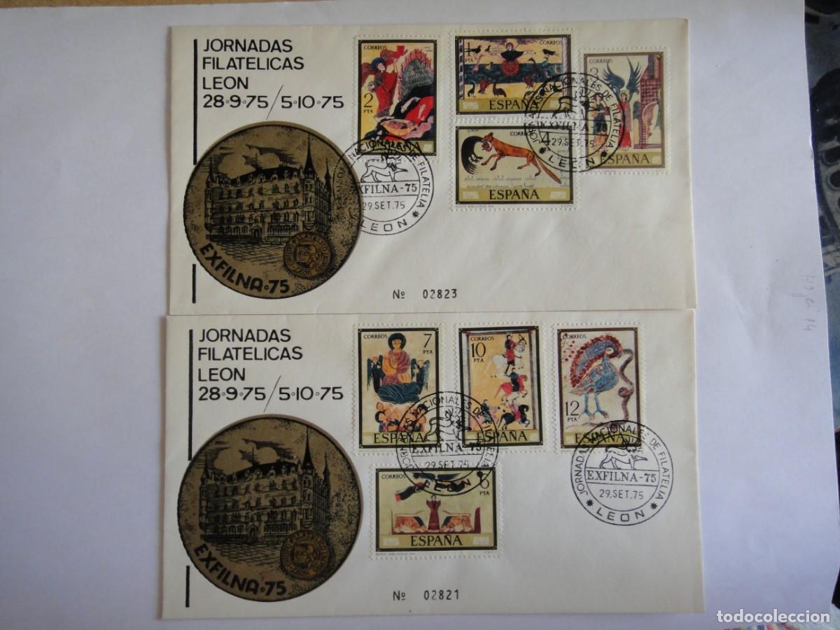 Sellos: 2 Sobres Jornadas Filat&eacute;licas, Exfilna 75.- Le&oacute;n. 1975. Rf 102/1512