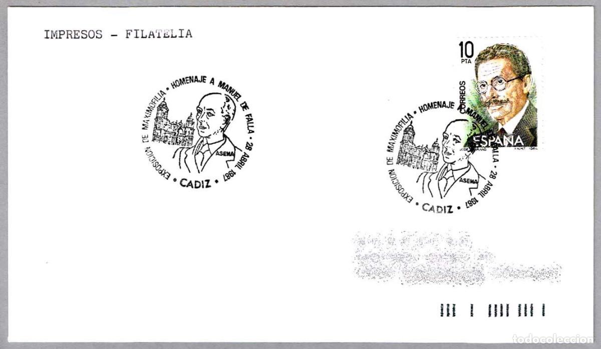 Sellos: Matasellos HOMENAJE A MANUEL DE FALLA. Cadiz, Andalucia, 1987