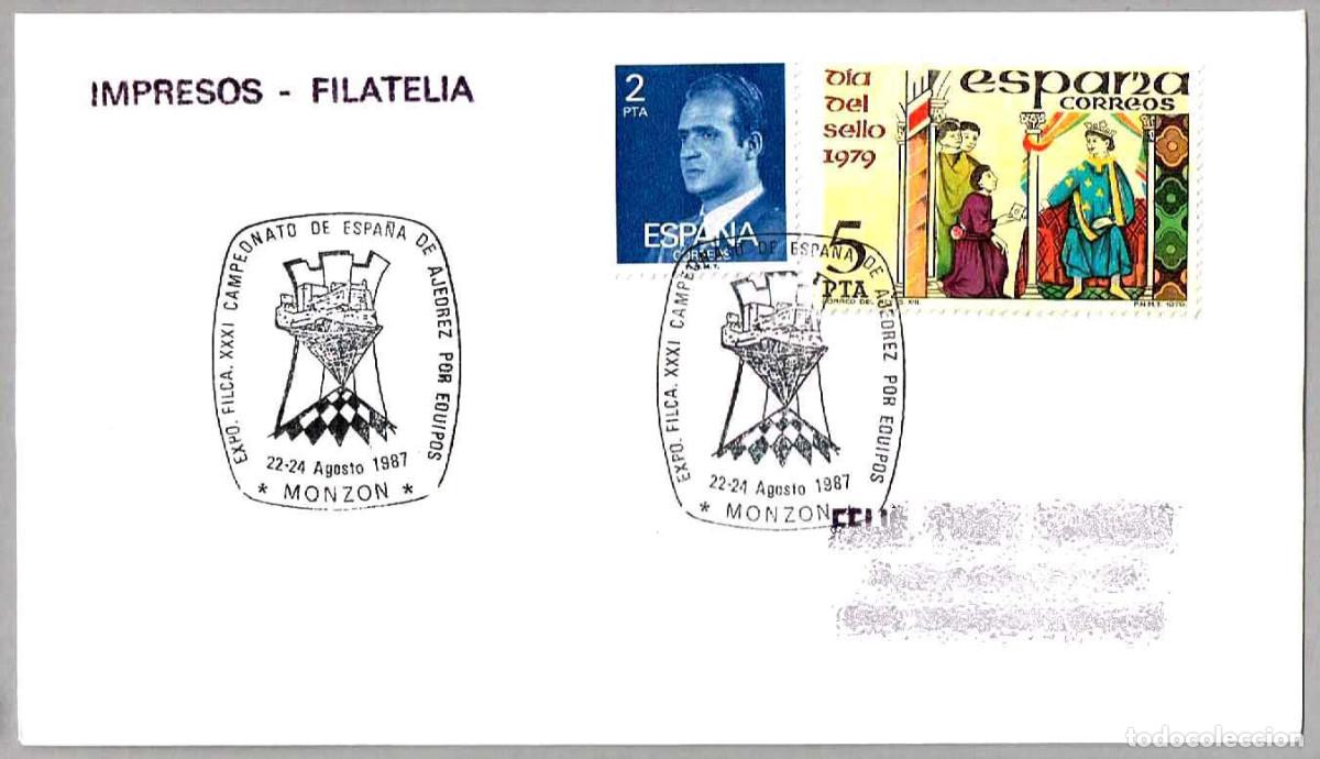 Sellos: Matasellos XXXI CAMP. DE ESPA&Ntilde;A DE AJEDREZ POR EQUIPOS. Monzon, Huesca, 1987