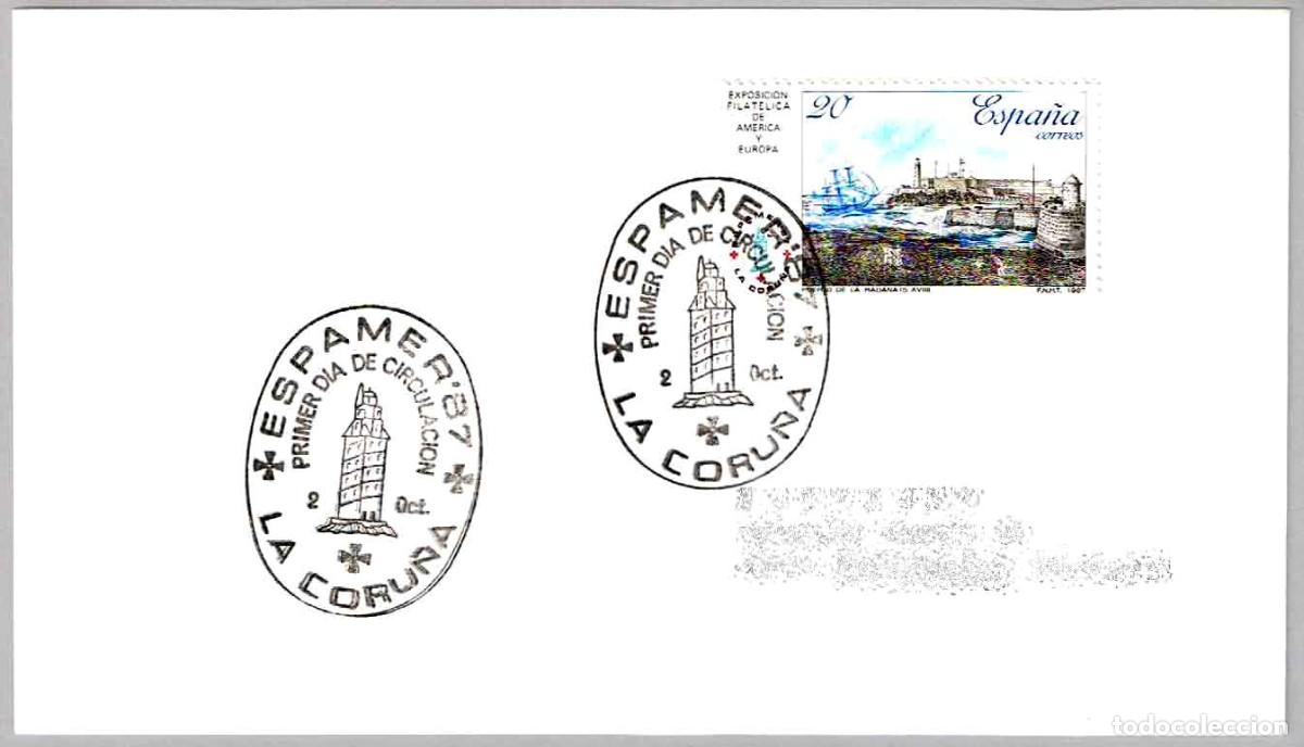Sellos: Matasellos Primer Dia ESPAMER 87 - TORRE DE HERCULES. La Coru&ntilde;a, Galicia, 1987