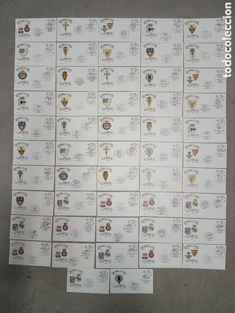 Sellos: ESPA&Ntilde;A 82 - COPA MUNDIAL DE FUTBOL - 52 SOBRES CON EL MATASELLOS DE CADA ENCUENTRO