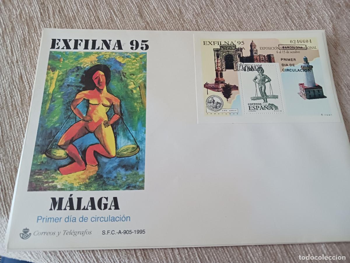 Sellos: EXFILNA 95 - M&Aacute;LAGA, -1995 HOJITA BLOQUE, SOBRE GRANDE