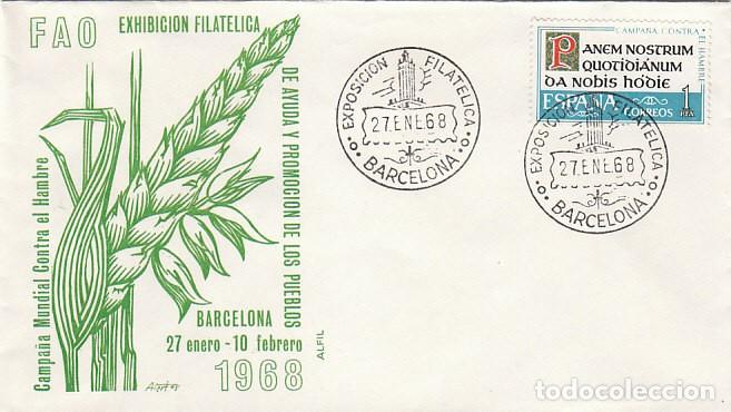 Sellos: A&ntilde;o 1968, BARCELONA, Fao, campa&ntilde;a nacional contra el hambre, Alfil con sello el Padre nuestro