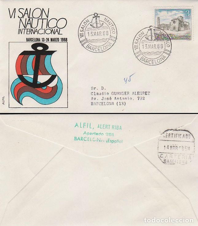 Sellos: A&Ntilde;O 1968, SALON NAUTICO DE BARCELONA, SOBRE DE ALFIL CIRCULADO