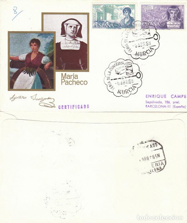 Sellos: A&ntilde;o 1968, MURCIA, FERIA DE LA CONSERVA, SOBRE DE MUNDO FILATELICO CIRCULADO, PRIMER DIA SELLOS
