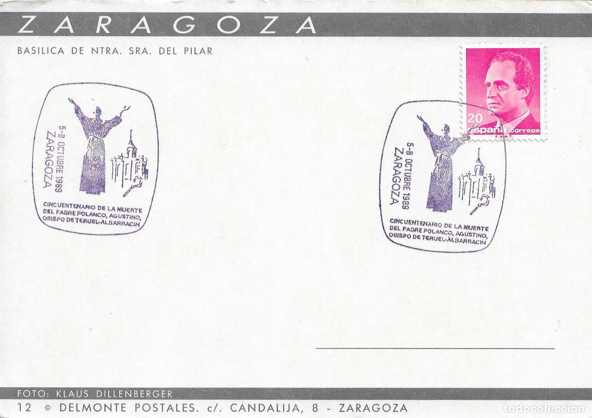Sellos: PADRE POLANCO OBISPO TERUEL-ALBARRACIN CINCUENTENARIO, ZARAGOZA 1989. RARO MATASELLOS EN TARJETA VER