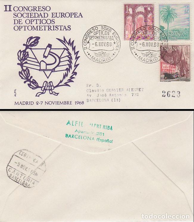 Sellos: A&ntilde;o 1968, MADRID, Opticos optometristas, CONGRESO DE LA SOCIEDAD EUROPEA, sobre de Alfil circulado