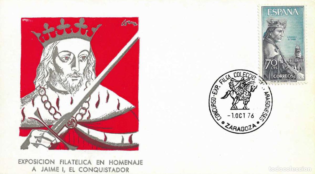 Sellos: JAIME I EL CONQUISTADOR CONCURSO COLECCIONISTAS, ZARAGOZA 1976. MATASELLOS TARJETA RARO VER REVERSO