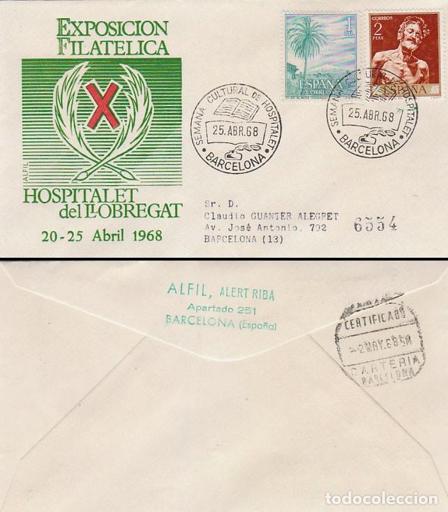 Sellos: A&ntilde;o 1968, HOSPITALET, SEMANA CULTURAL, SOBRE DE ALFIL CIRCULADO